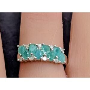 925 Sterling Silver Emerald & Diamond Ring Size Almost 6